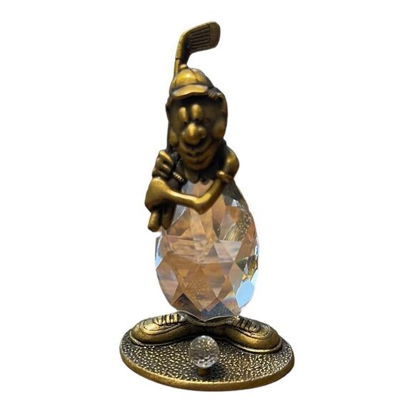 Vintage Manon Crystal Swarovski Clown Golfer Miniature Figurine Gold - Picture 1 of 9